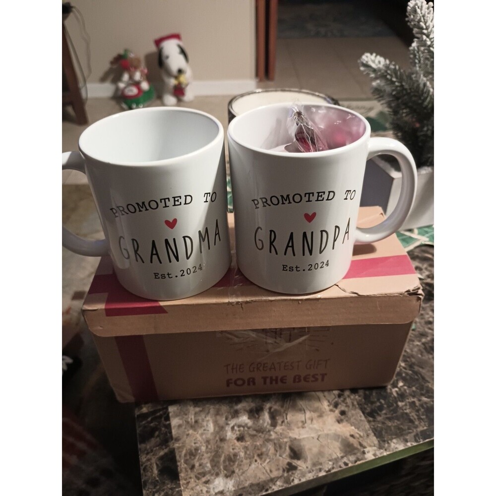 NEW- "PROMOTED TO GRANDMA GRANDPA (AGAIN) EST. 2024" MUG SET